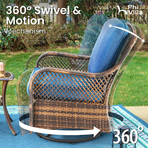 $499 PHI VILLA 3 PC Rattan Swivel Rocking Chairs Outdoor Conversation Set