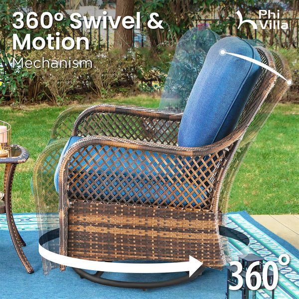 $499 PHI VILLA 3 PC Rattan Swivel Rocking Chairs Outdoor Conversation Set