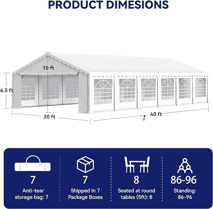 Phi Villa Heavy Duty Party Tent Wedding Event Shelter with Removable Sidewalls