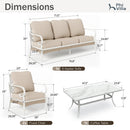 5-Seater Patio Metal All-White Sofa Set with Rattan Edge for Sale