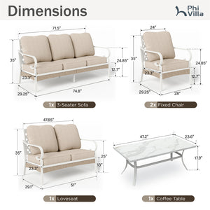 7-Seater Patio Metal All-White Sofa Set with Loveseat for Sale