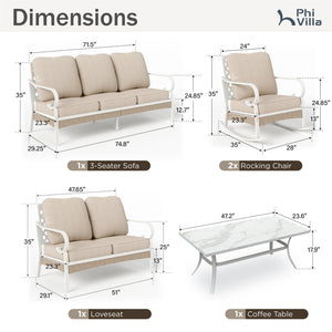 7-Seater Patio Metal All-White Sofa Set with Loveseat for Sale