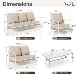 7-Seater Patio Metal All-White Sofa Set with Loveseat for Sale