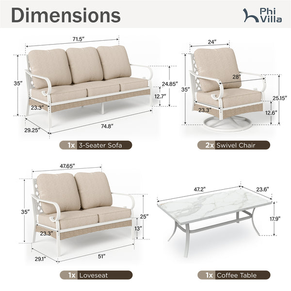 7-Seater Patio Metal All-White Sofa Set with Loveseat for Sale