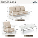 5-Seater Patio Metal All-White Sofa Set with Rattan Edge for Sale