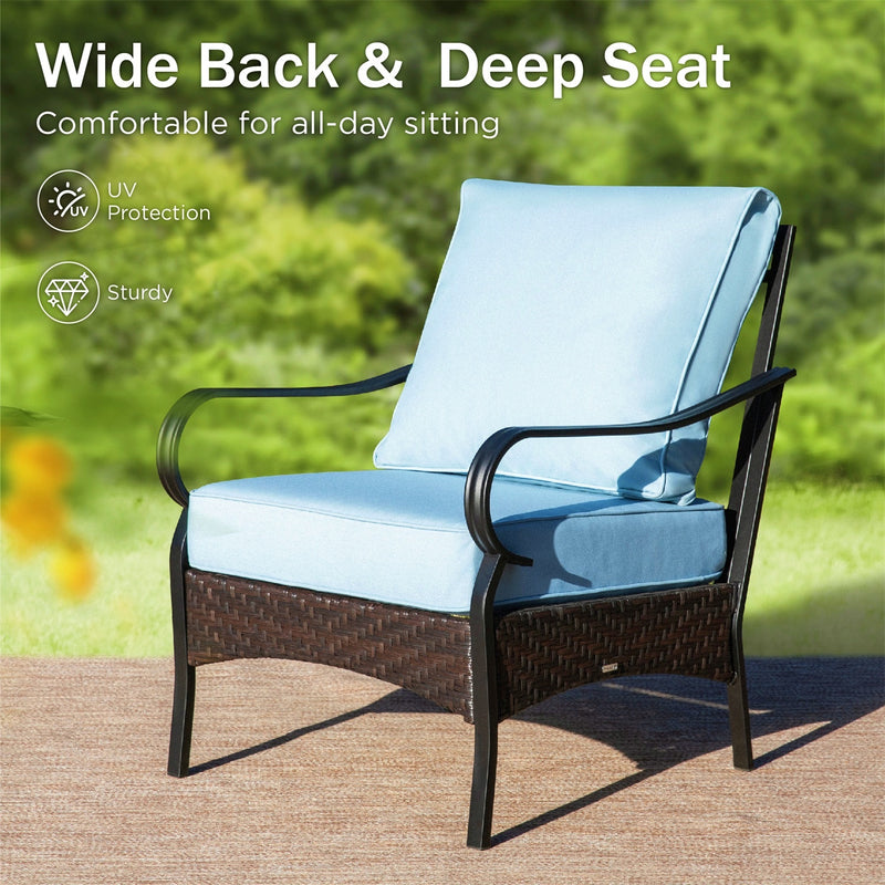 Phi Villa 5-Seater Outdoor Steel & Rattan Sofa Set With Coffee Table