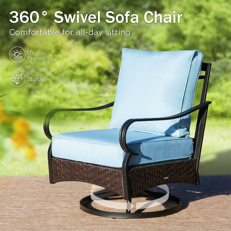 Phi Villa 5-Seater Outdoor Steel & Rattan Sofa Set With Coffee Table