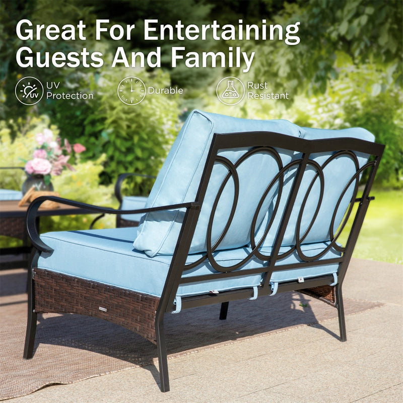 Phi Villa 7-Seater Wicker & Steel Outdoor Conversation  Sofa Sets With Loveseat