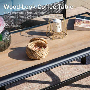 5-Seater Outdoor Metal and Rattan Cocoa Sofa Set with Coffee Table