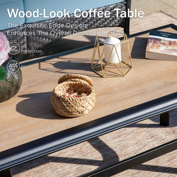 5-Seater Outdoor Metal and Rattan Cocoa Sofa Set with Coffee Table