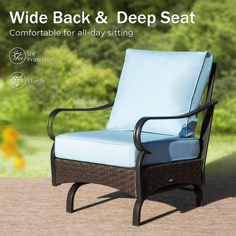 Phi Villa 5-Seater Outdoor Steel & Rattan Sofa Set With Coffee Table
