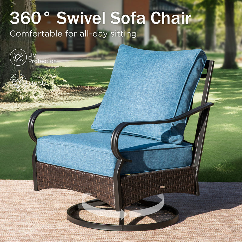 Phi Villa 5-Seater Outdoor Steel & Rattan Sofa Set With Coffee Table