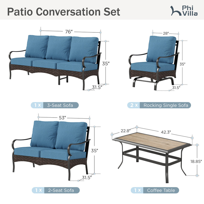 Phi Villa 7-Seater Wicker & Steel Outdoor Conversation  Sofa Sets With Loveseat