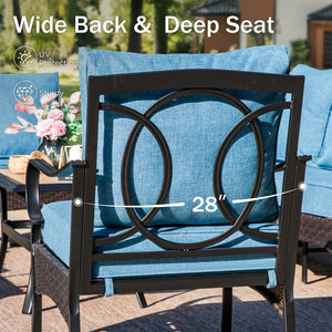 5-Seater Outdoor Metal and Rattan Cocoa Sofa Set wth Fire Pit Table