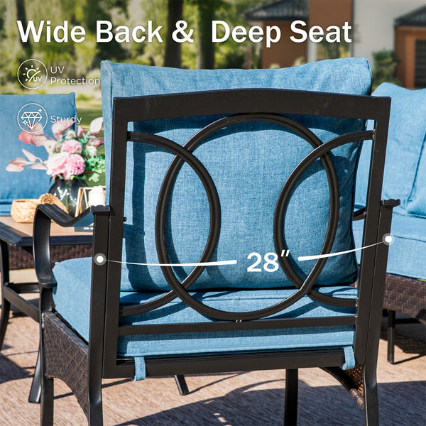 5-Seater Outdoor Metal and Rattan Cocoa Sofa Set wth Fire Pit Table