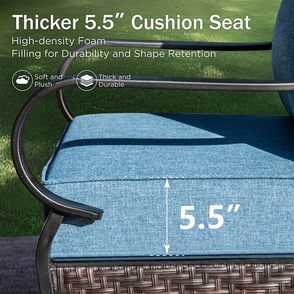 5-Seater Outdoor Metal and Rattan Cocoa Sofa Set wth Fire Pit Table