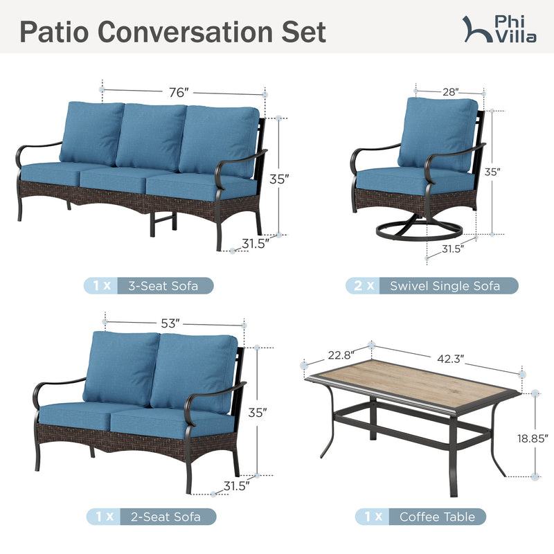 Phi Villa 7-Seater Wicker & Steel Outdoor Conversation  Sofa Sets With Loveseat