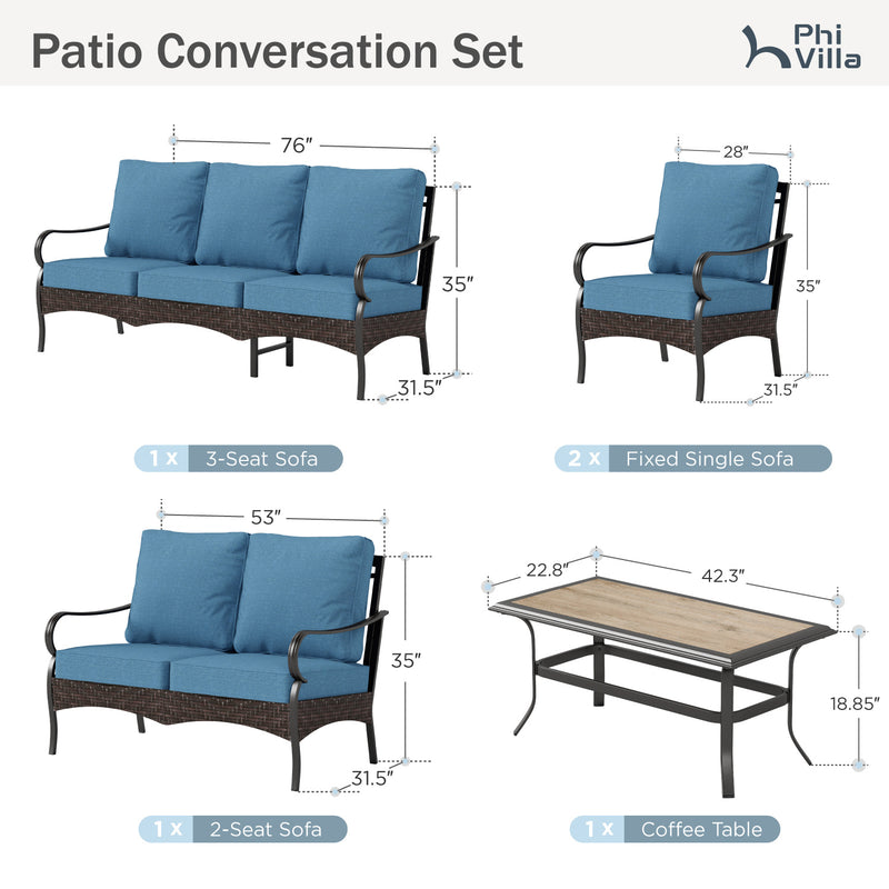 Phi Villa 7-Seater Wicker & Steel Outdoor Conversation  Sofa Sets With Loveseat