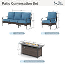 5-Seater Outdoor Metal and Rattan Cocoa Sofa Set wth Fire Pit Table