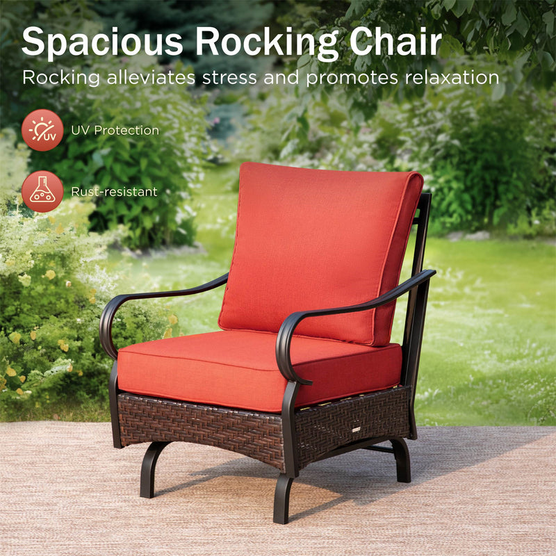 Phi Villa 5-Seater Outdoor Steel & Rattan Sofa Set With Coffee Table