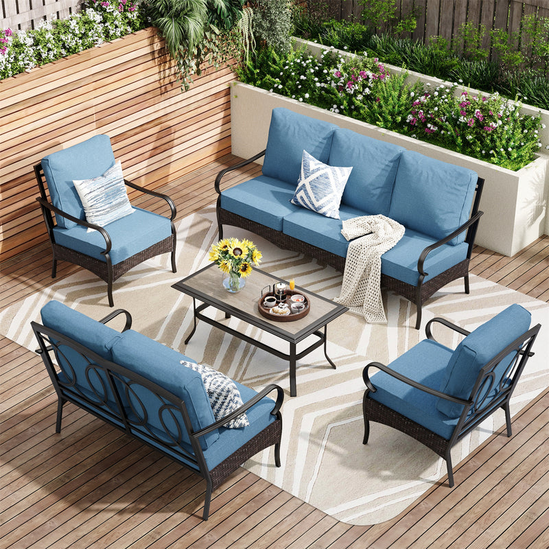 Phi Villa 7-Seater Wicker & Steel Outdoor Conversation  Sofa Sets With Loveseat