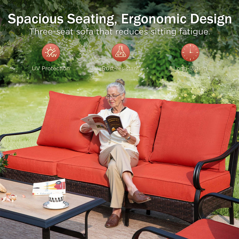 Phi Villa 5-Seater Outdoor Steel & Rattan Sofa Set With Coffee Table