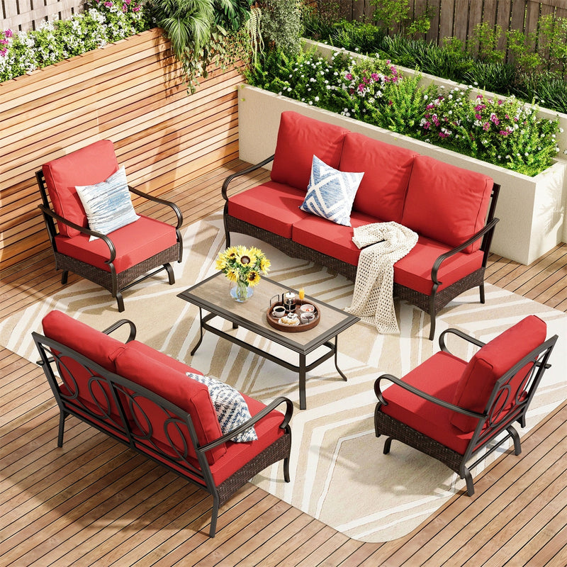 Phi Villa 7-Seater Wicker & Steel Outdoor Conversation  Sofa Sets With Loveseat