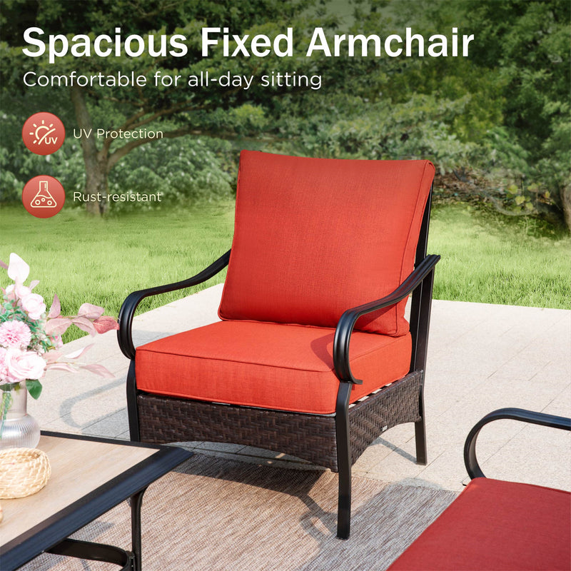 Phi Villa 5-Seater Outdoor Steel & Rattan Sofa Set With Coffee Table