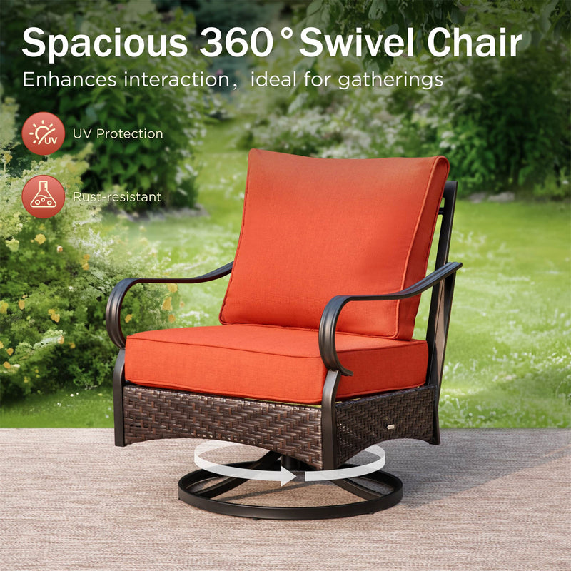 Phi Villa 5-Seater Outdoor Steel & Rattan Sofa Set With Coffee Table
