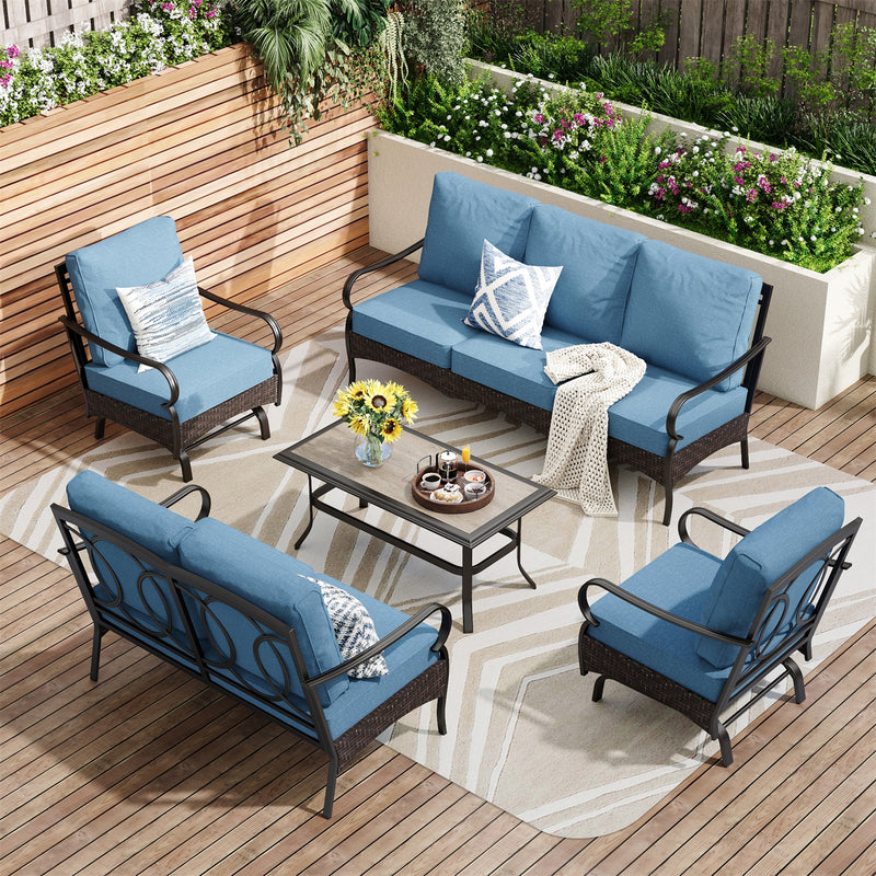 Phi Villa 7-Seater Wicker & Steel Outdoor Conversation  Sofa Sets With Loveseat