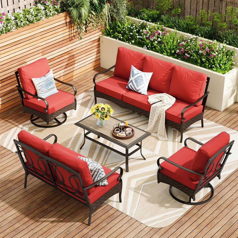 Phi Villa 7-Seater Wicker & Steel Outdoor Conversation  Sofa Sets With Loveseat