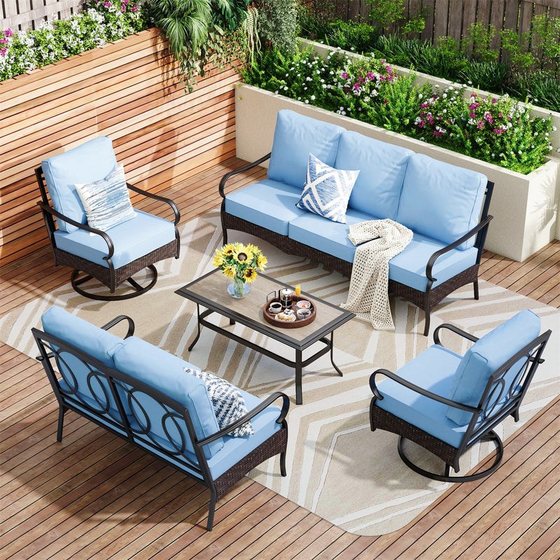 Phi Villa 7-Seater Wicker & Steel Outdoor Conversation  Sofa Sets With Loveseat