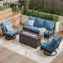 5-Seater Outdoor Metal and Rattan Cocoa Sofa Set wth Fire Pit Table