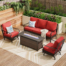 5-Seater Outdoor Metal and Rattan Cocoa Sofa Set wth Fire Pit Table