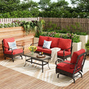 5-Seater Outdoor Metal and Rattan Cocoa Sofa Set with Coffee Table