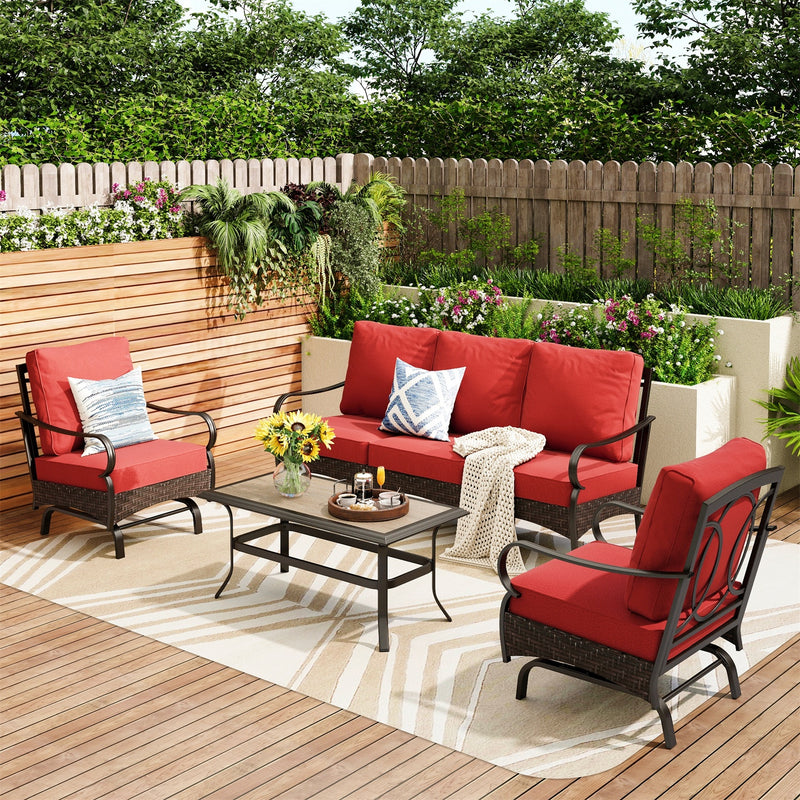 Phi Villa 5-Seater Outdoor Steel & Rattan Sofa Set With Coffee Table