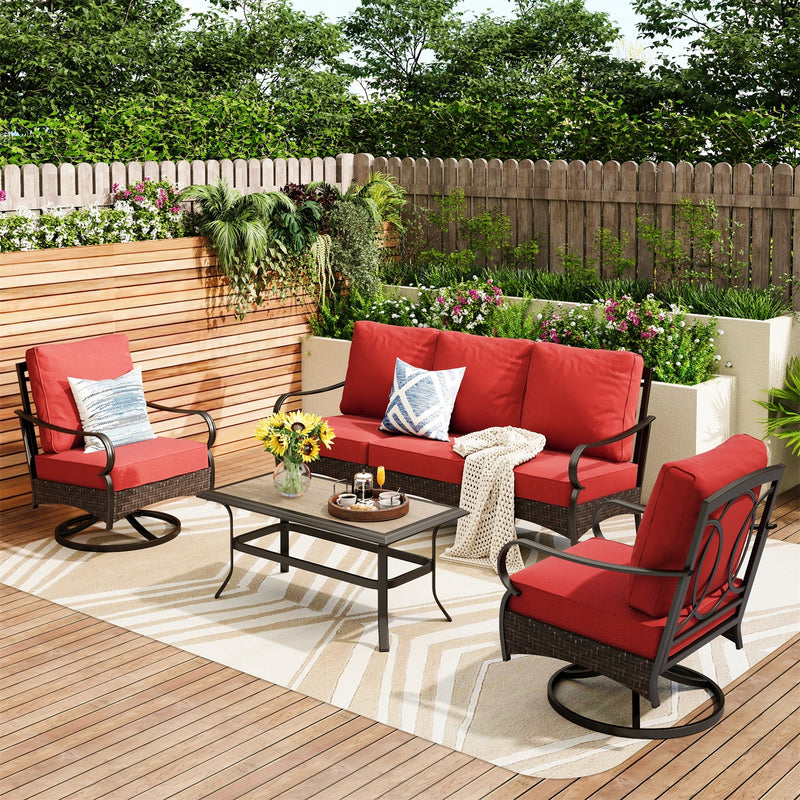 Phi Villa 5-Seater Outdoor Steel & Rattan Sofa Set With Coffee Table
