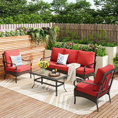 5-Seater Outdoor Metal and Rattan Cocoa Sofa Set with Coffee Table