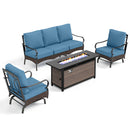 5-Seater Outdoor Metal and Rattan Cocoa Sofa Set wth Fire Pit Table