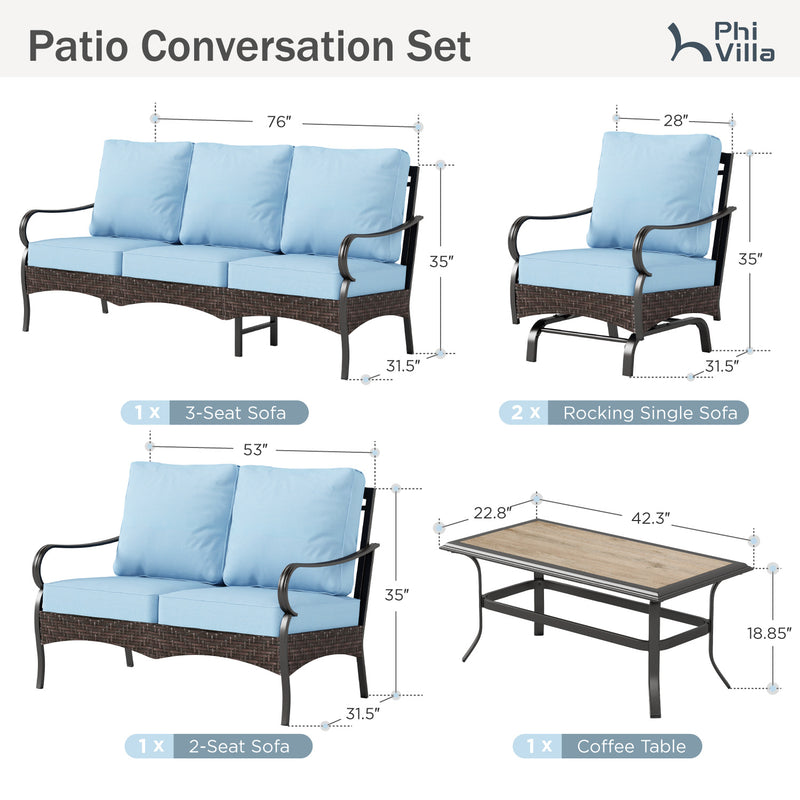 Phi Villa 7-Seater Wicker & Steel Outdoor Conversation  Sofa Sets With Loveseat
