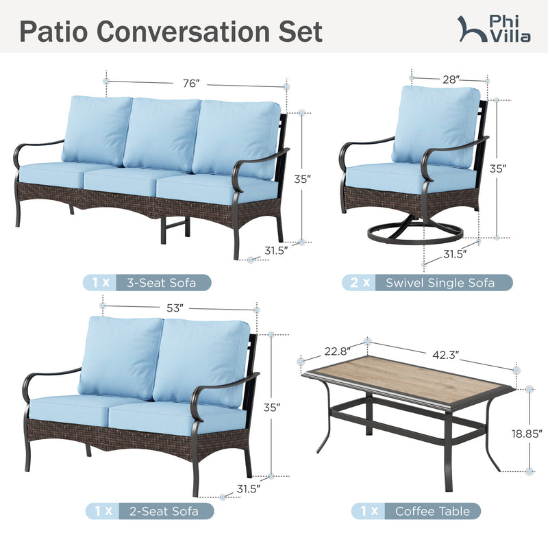 Phi Villa 7-Seater Wicker & Steel Outdoor Conversation  Sofa Sets With Loveseat