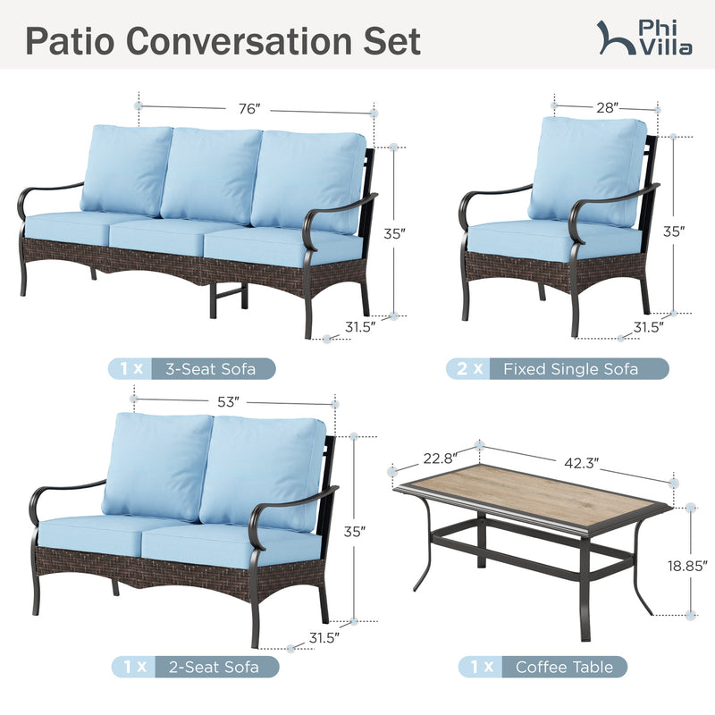 Phi Villa 7-Seater Wicker & Steel Outdoor Conversation  Sofa Sets With Loveseat