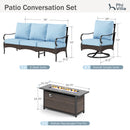 5-Seater Outdoor Metal and Rattan Cocoa Sofa Set wth Fire Pit Table