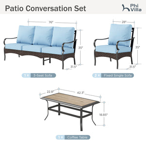 5-Seater Outdoor Metal and Rattan Cocoa Sofa Set with Coffee Table