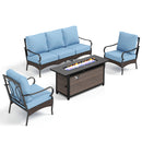 5-Seater Outdoor Metal and Rattan Cocoa Sofa Set wth Fire Pit Table