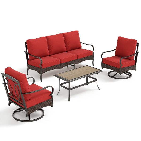 5-Seater Outdoor Metal and Rattan Cocoa Sofa Set with Coffee Table