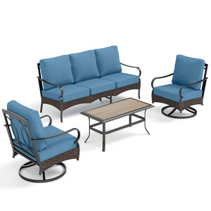 5-Seater Outdoor Metal and Rattan Cocoa Sofa Set with Coffee Table