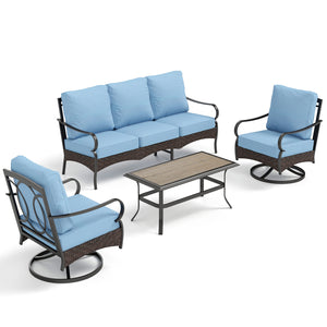 5-Seater Outdoor Metal and Rattan Cocoa Sofa Set with Coffee Table
