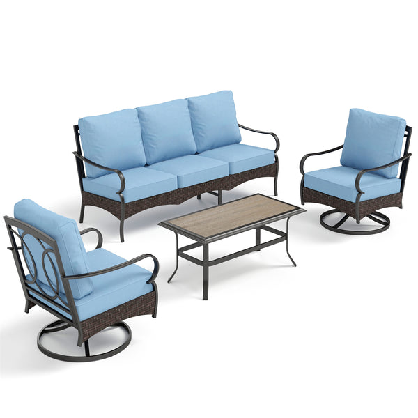 5-Seater Outdoor Metal and Rattan Cocoa Sofa Set with Coffee Table