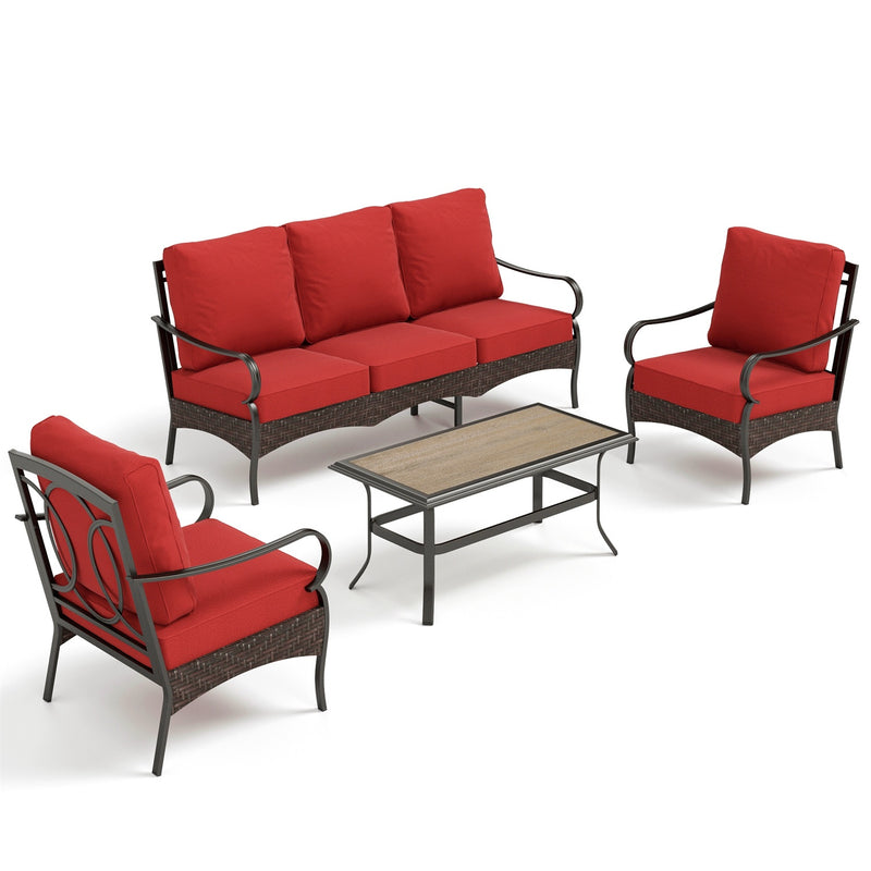 Phi Villa 5-Seater Outdoor Steel & Rattan Sofa Set With Coffee Table